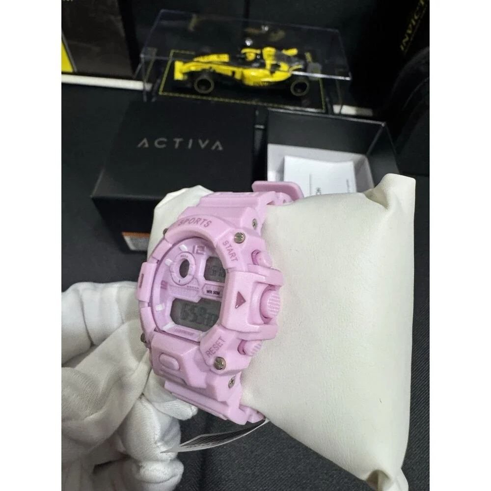 Pink Activa Sports Women's/Kids Digital Quartz Resin Strap Watch 50m WR w/ Box